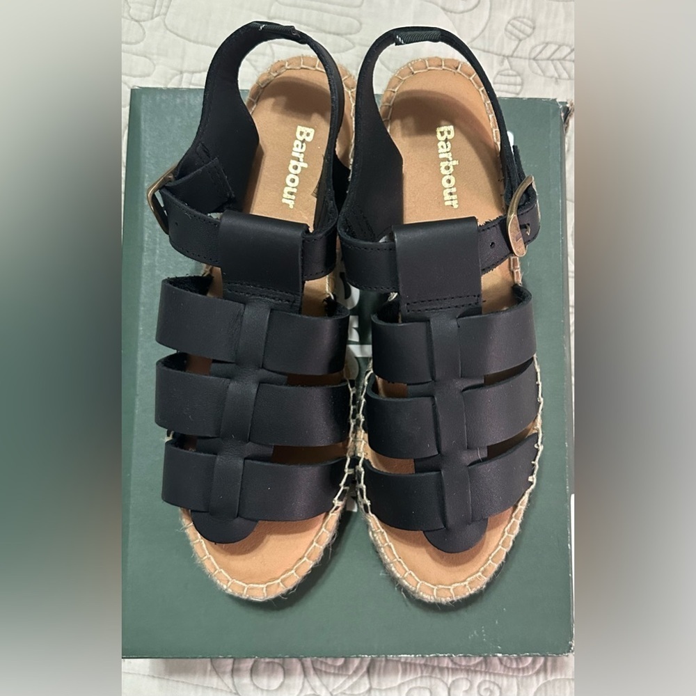 NIB Barbour Paloma Espadrille Platform Fisherman Sandal Sz 39 EU / 8 US Black - Picture 8 of 15